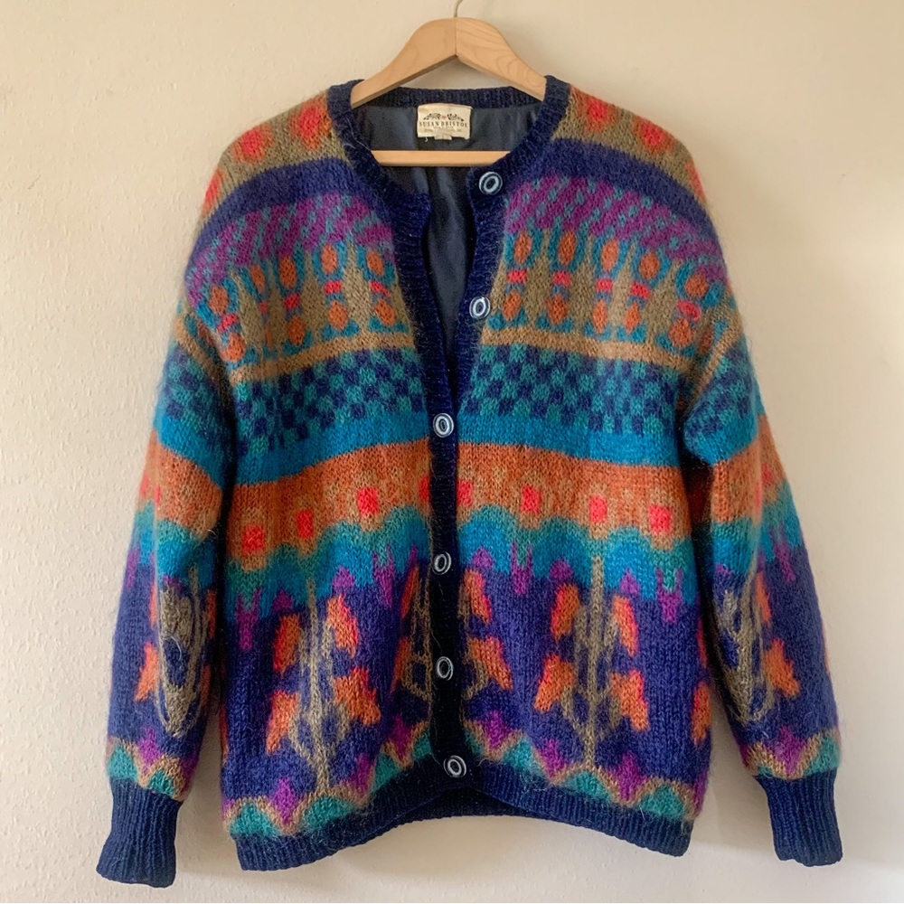 Vintage Susan Bristol Mohair Blend Hand Knit Cardigan